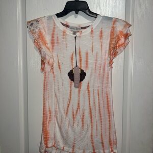 Knox Rose White and Orange Tie-Dye Flutter Sleeve Tee